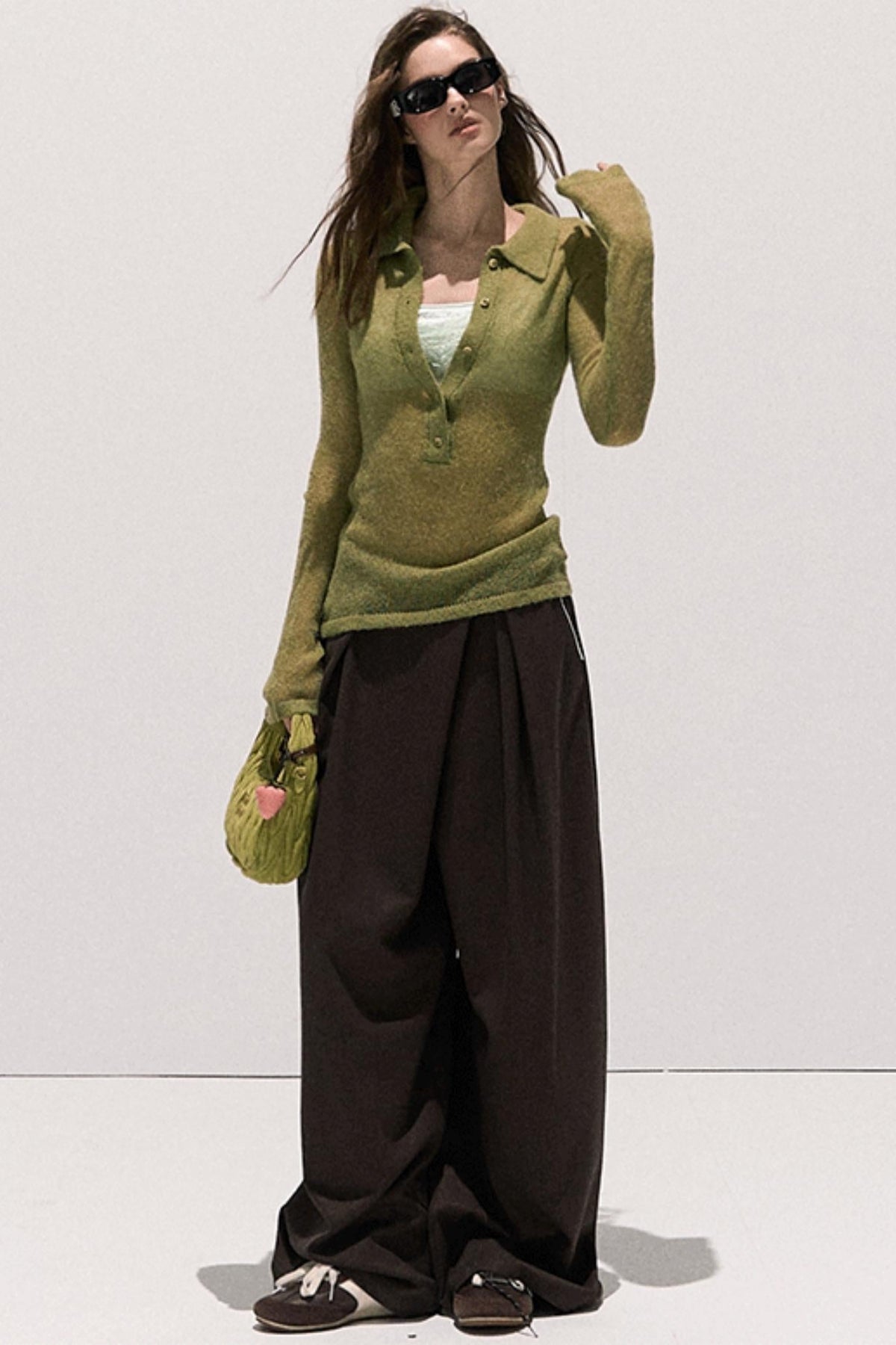 V-Neck Long Sleeve Wool Knit Top