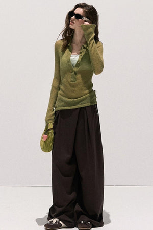 V-Neck Long Sleeve Wool Knit Top