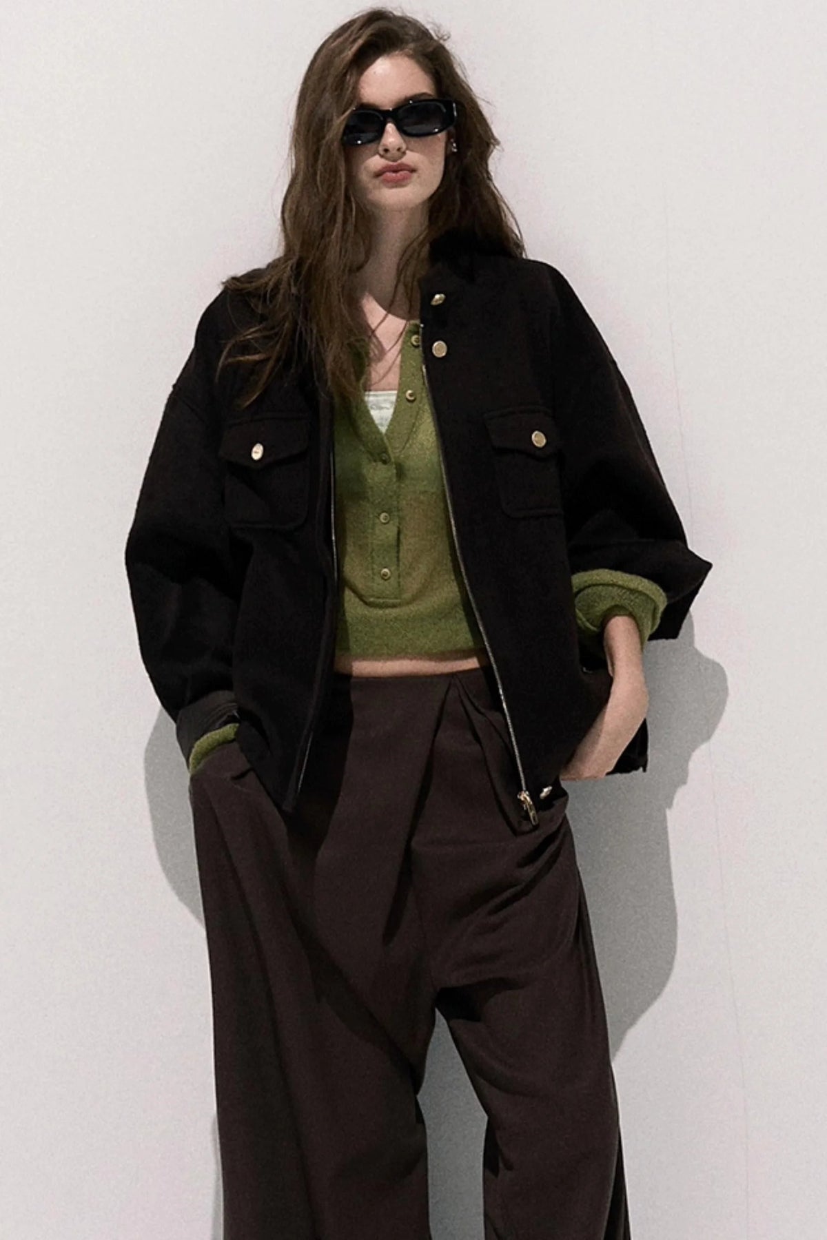 V-Neck Long Sleeve Wool Knit Top