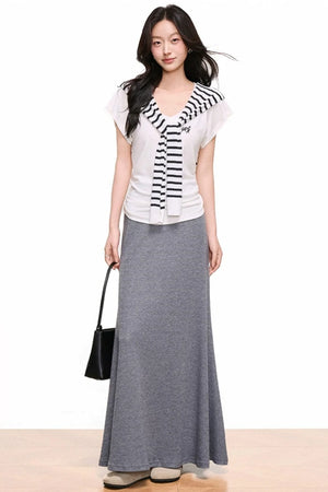 V-Neck Mermaid Skirt Top Set-Up