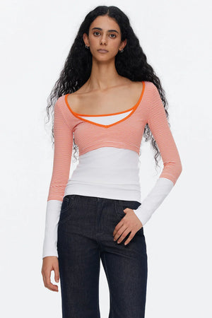 V-Neck Patchwork Striped Top