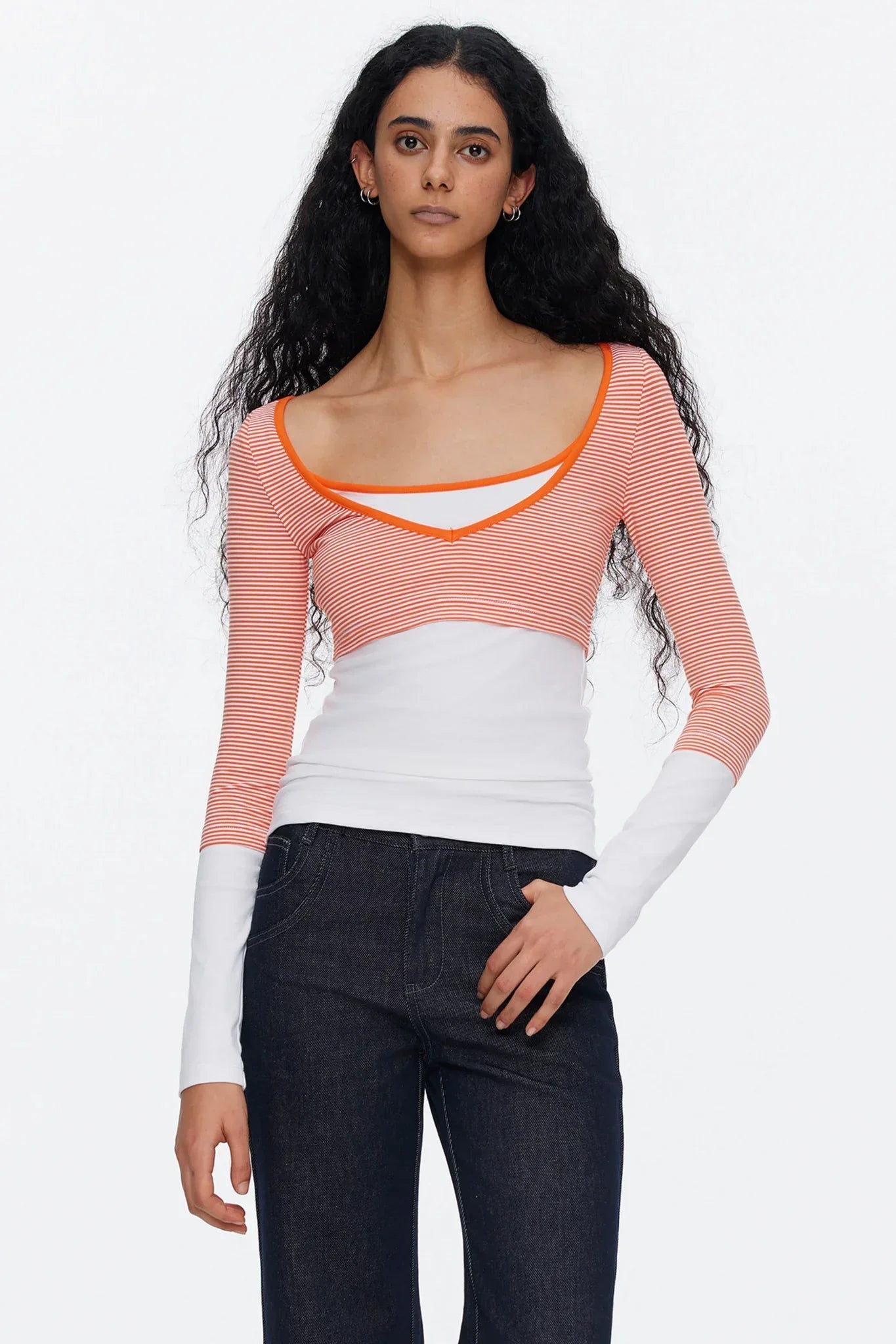 V-Neck Patchwork Striped Top
