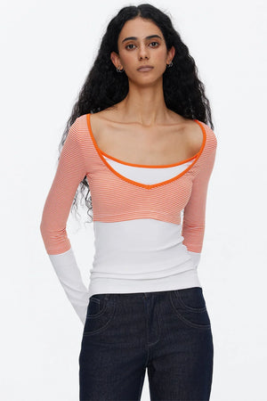 V-Neck Patchwork Striped Top