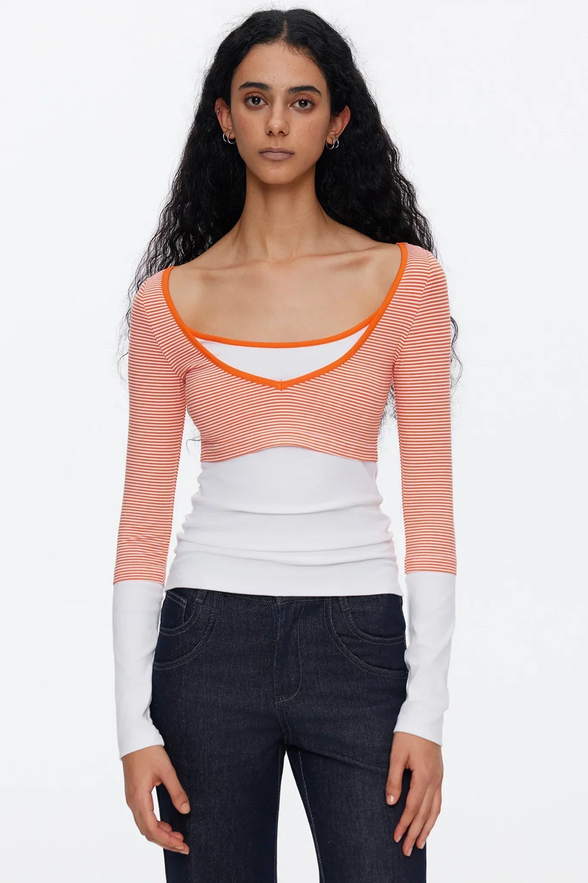 V-Neck Patchwork Striped Top