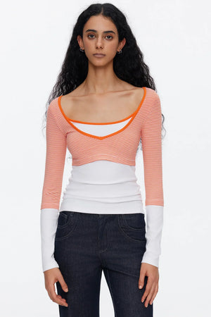 V-Neck Patchwork Striped Top