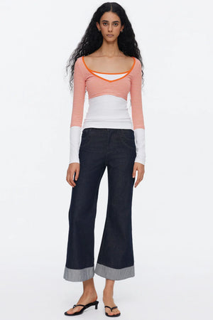 V-Neck Patchwork Striped Top