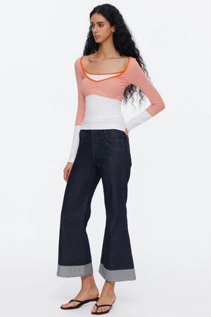 V-Neck Patchwork Striped Top
