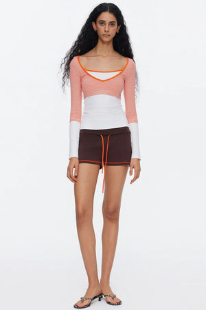 V-Neck Patchwork Striped Top