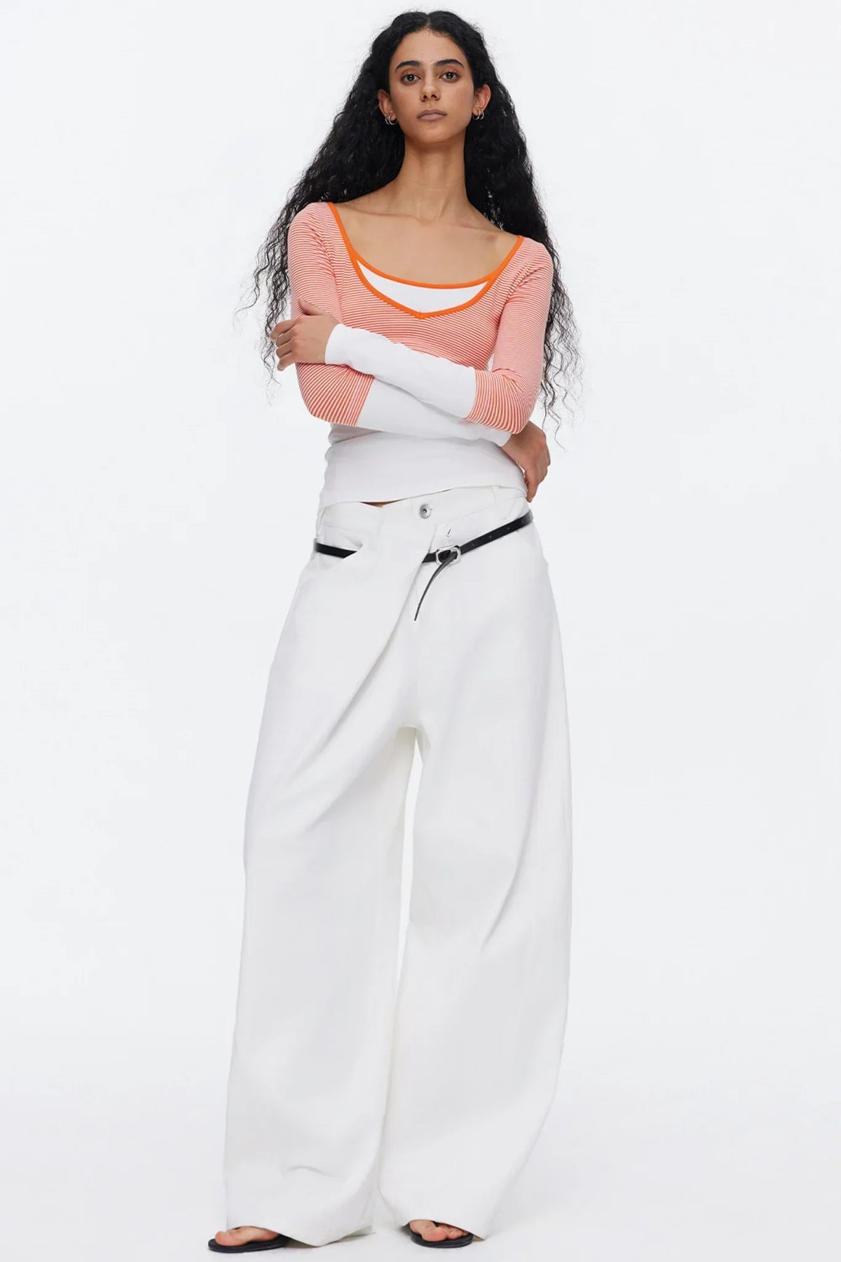 V-Neck Patchwork Striped Top