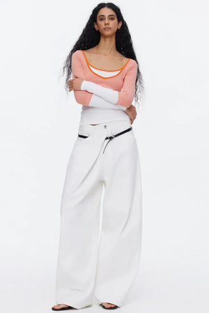 V-Neck Patchwork Striped Top