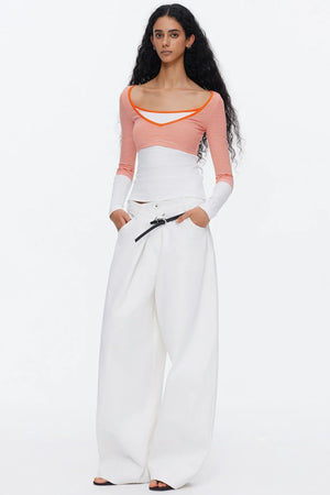 V-Neck Patchwork Striped Top