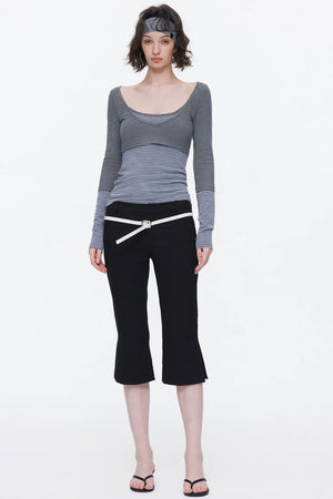 V-Neck Patchwork Striped Top