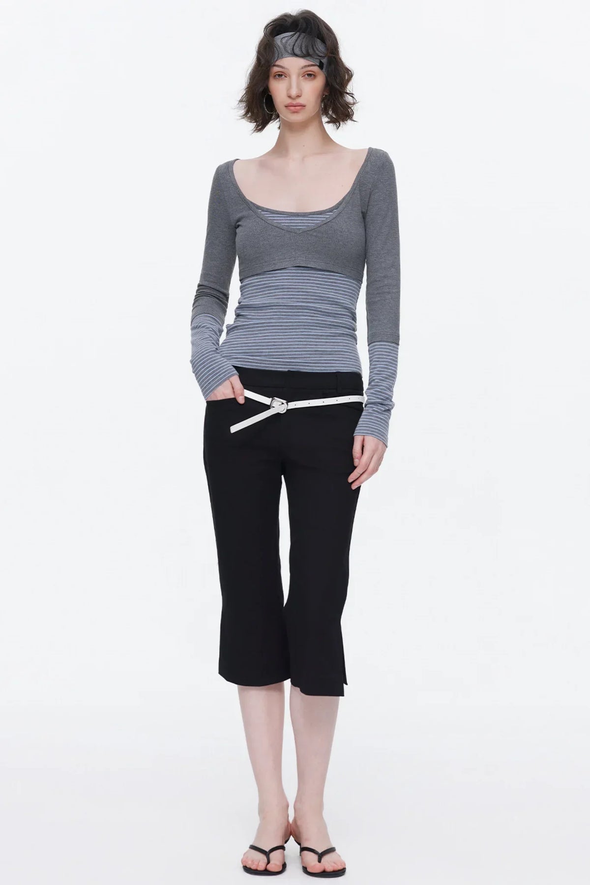 V-Neck Patchwork Striped Top
