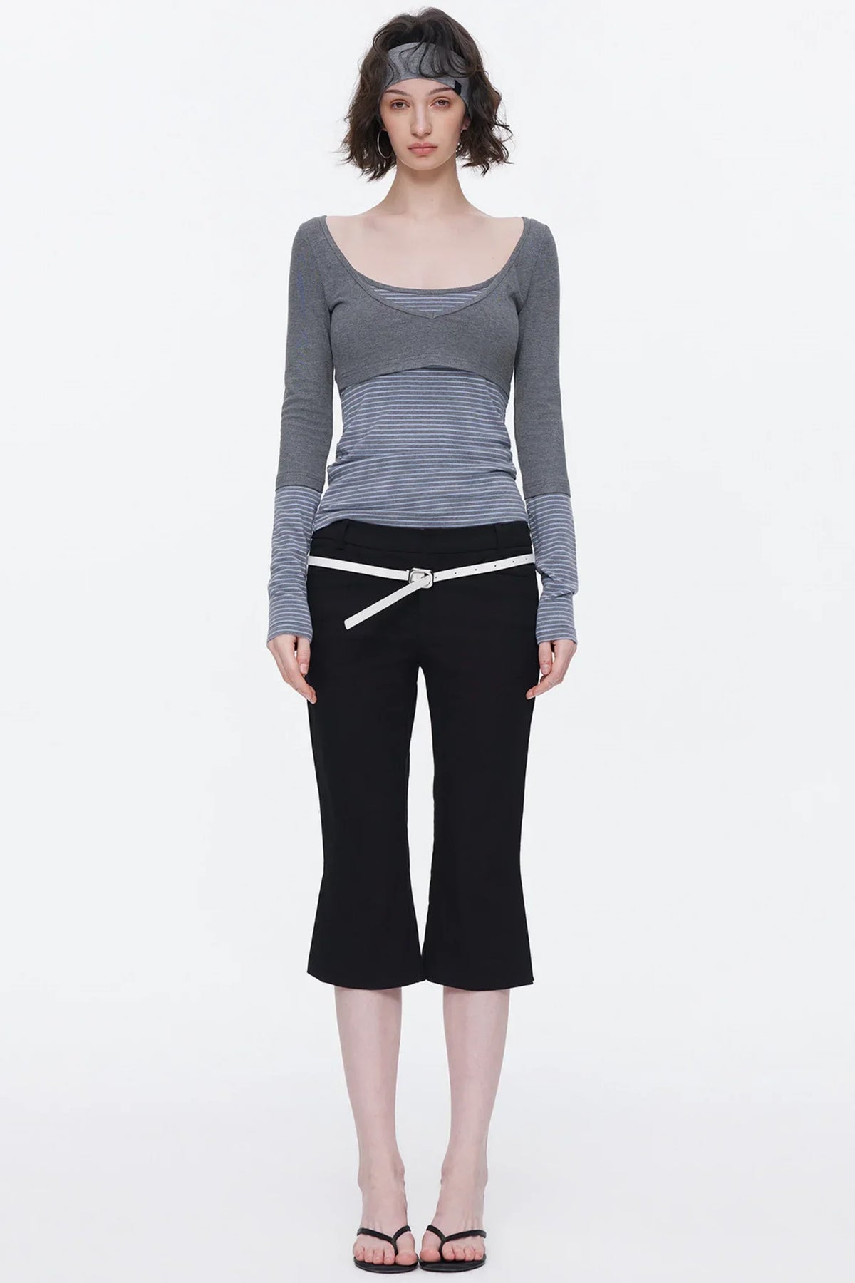 V-Neck Patchwork Striped Top