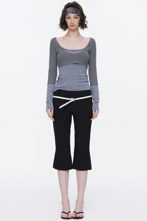 V-Neck Patchwork Striped Top
