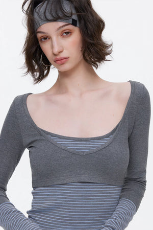 V-Neck Patchwork Striped Top