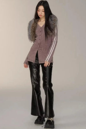 V-Neck Pinstripe Mid-Length Coat Set-Up