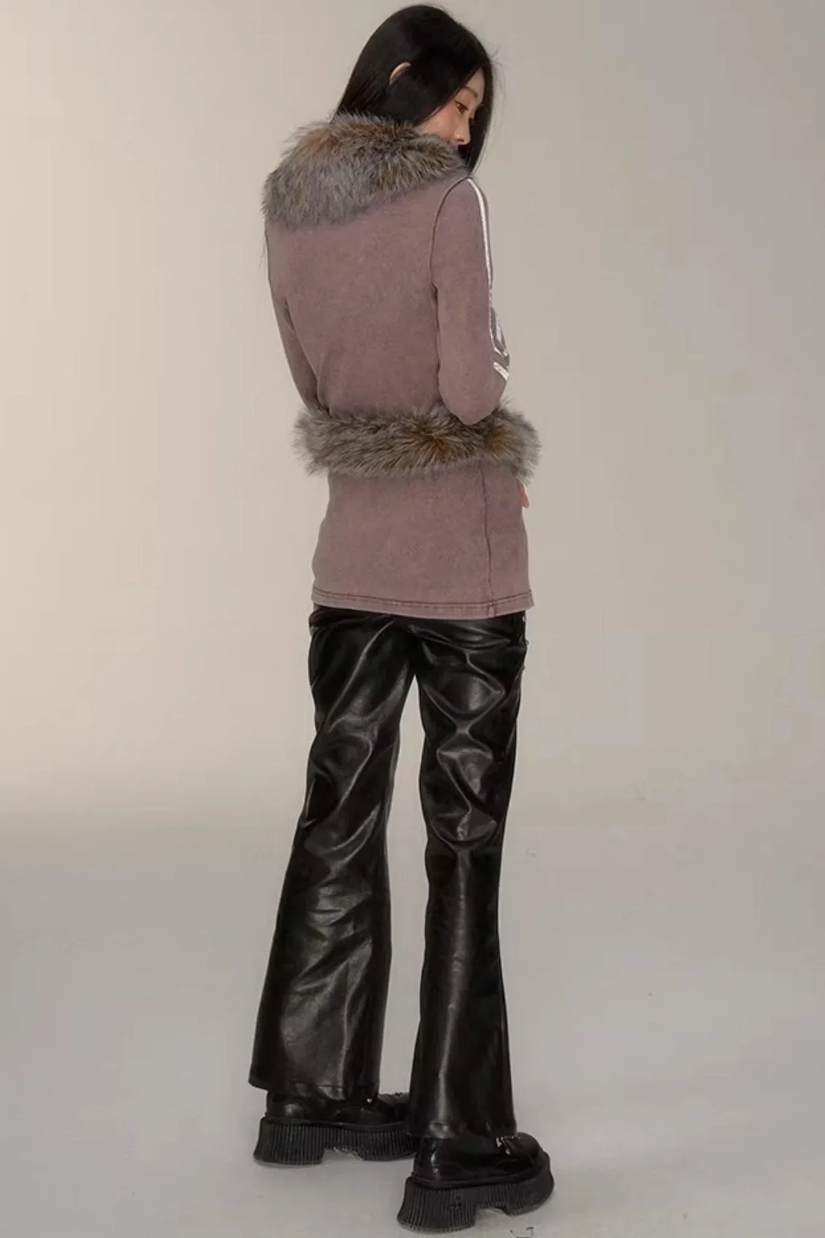 V-Neck Pinstripe Mid-Length Coat Set-Up