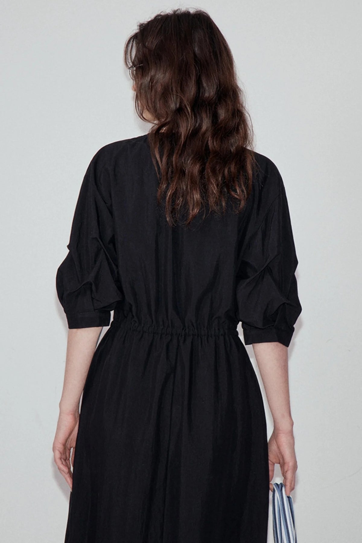 V-Neck Pleated Sleeve Dress