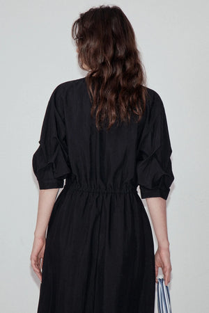 V-Neck Pleated Sleeve Dress