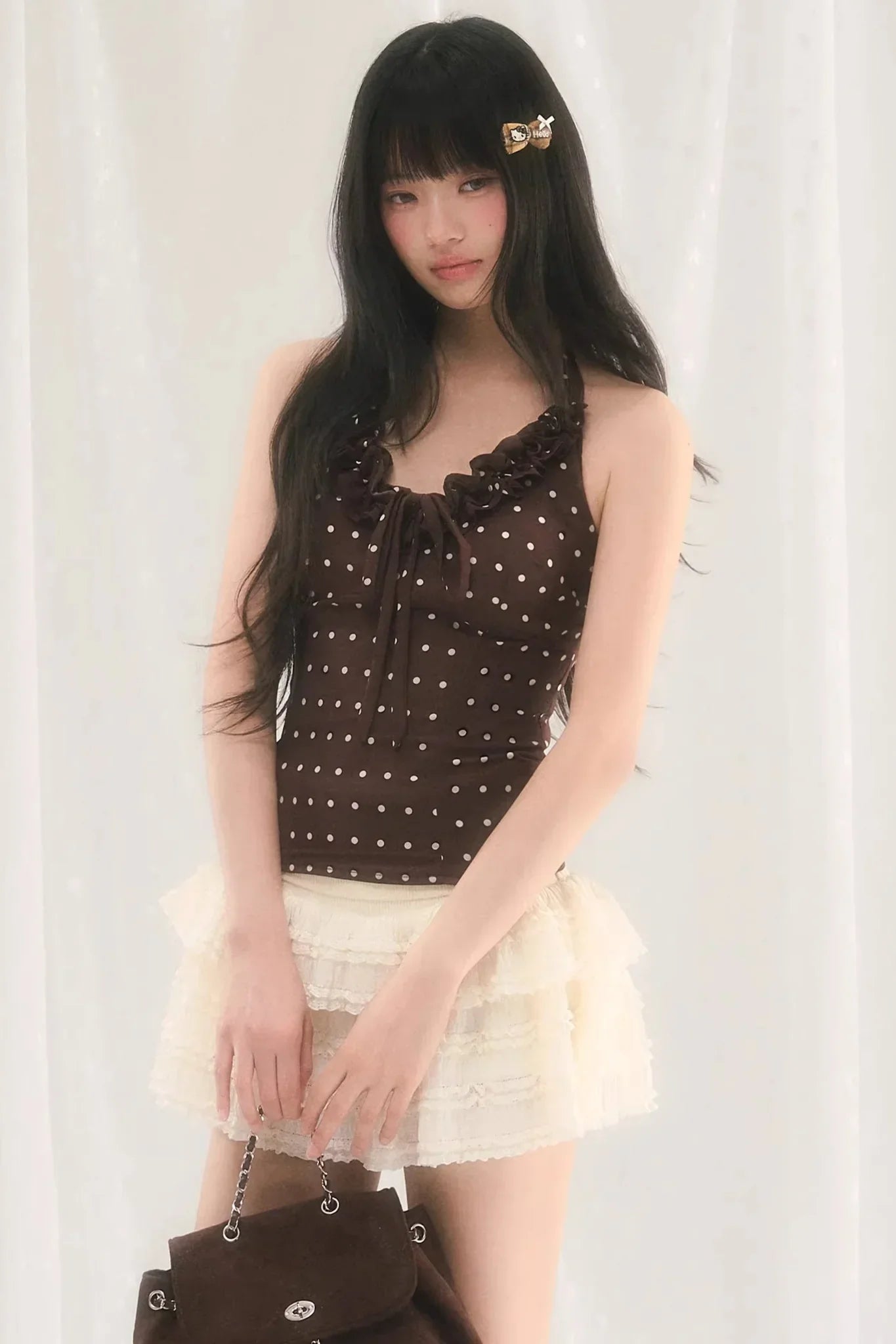 V-Neck Ruffled Polka Dot Top