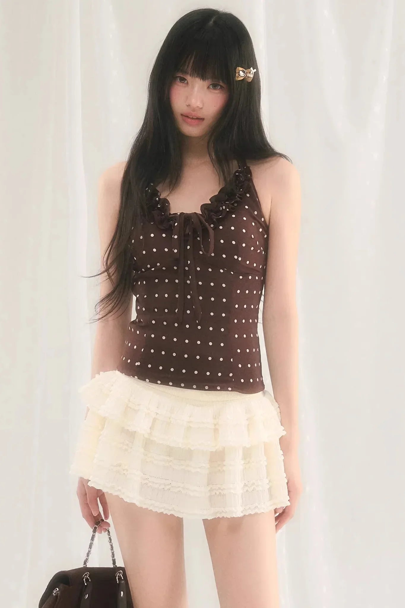 V-Neck Ruffled Polka Dot Top