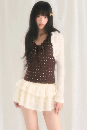 V-Neck Ruffled Polka Dot Top