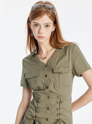 V-Neck Strappy Short Sleeve Shirt