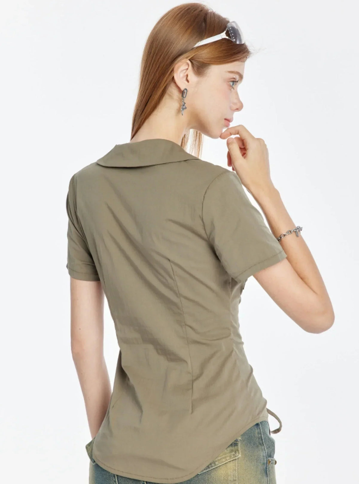 V-Neck Strappy Short Sleeve Shirt