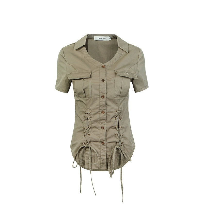 V-Neck Strappy Short Sleeve Shirt