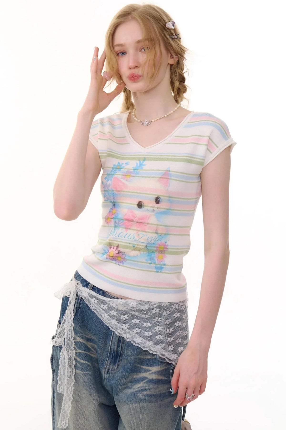 V-Neck Striped Tee