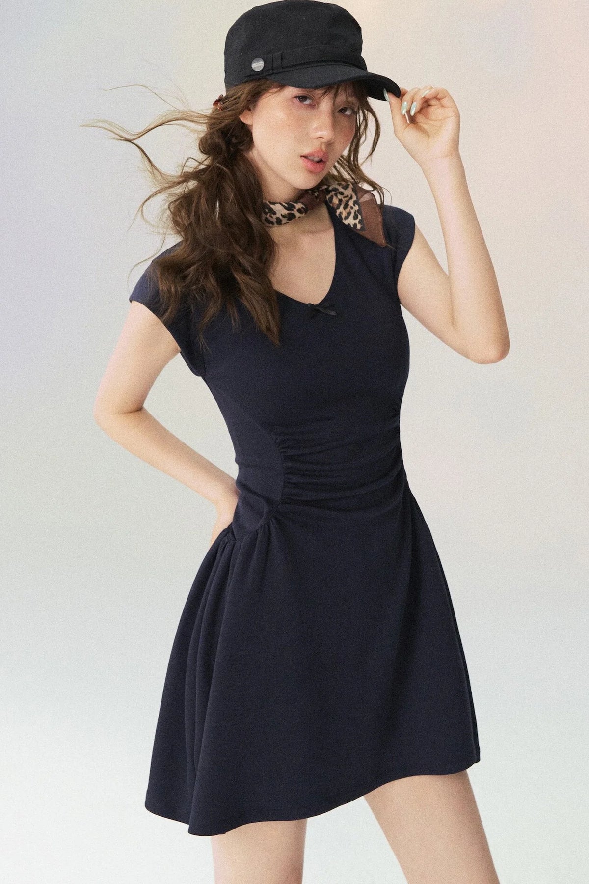 V Neck Waist-Cinching Knit Dress
