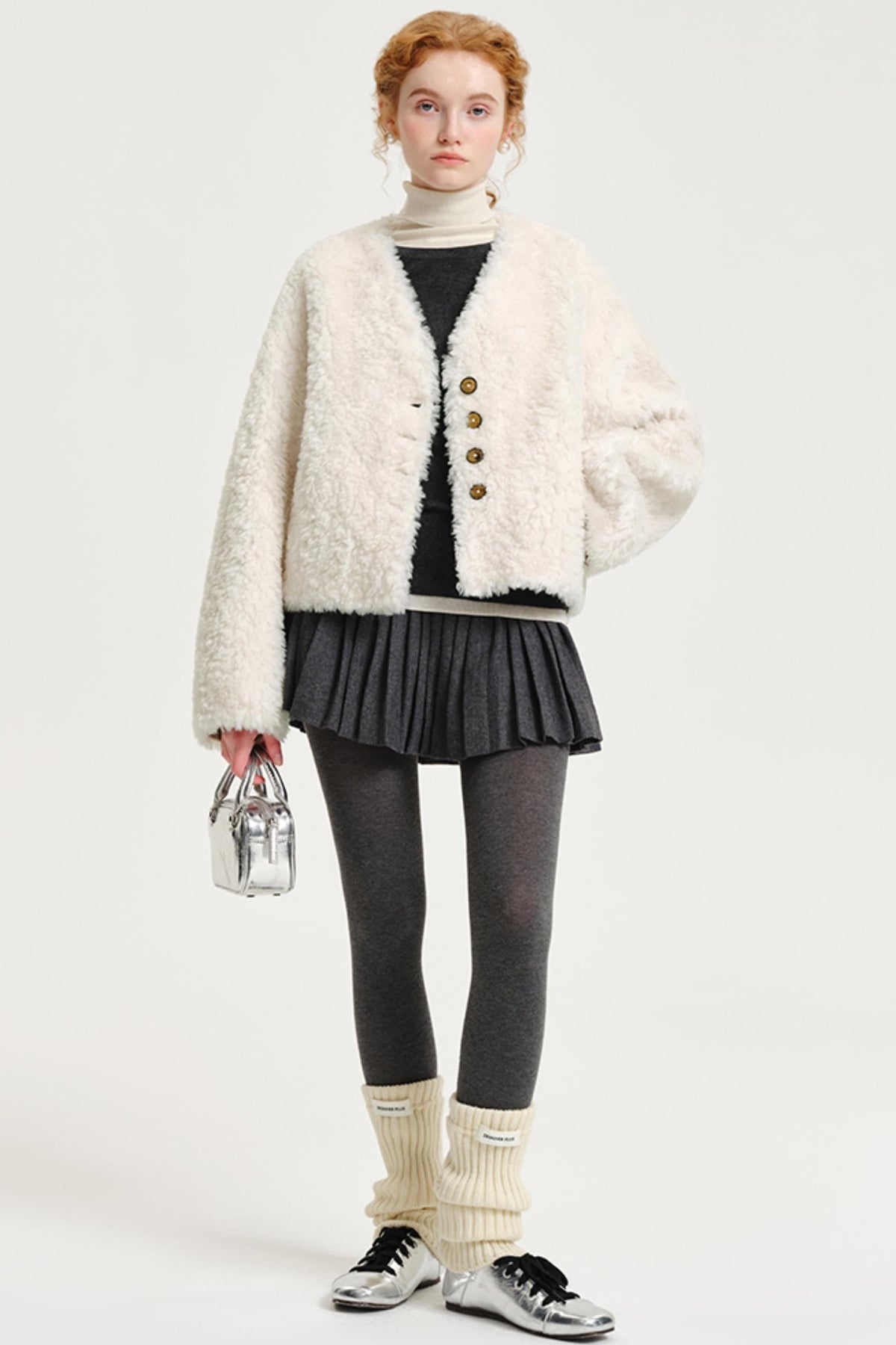 V-Neck Wool Fur Coat