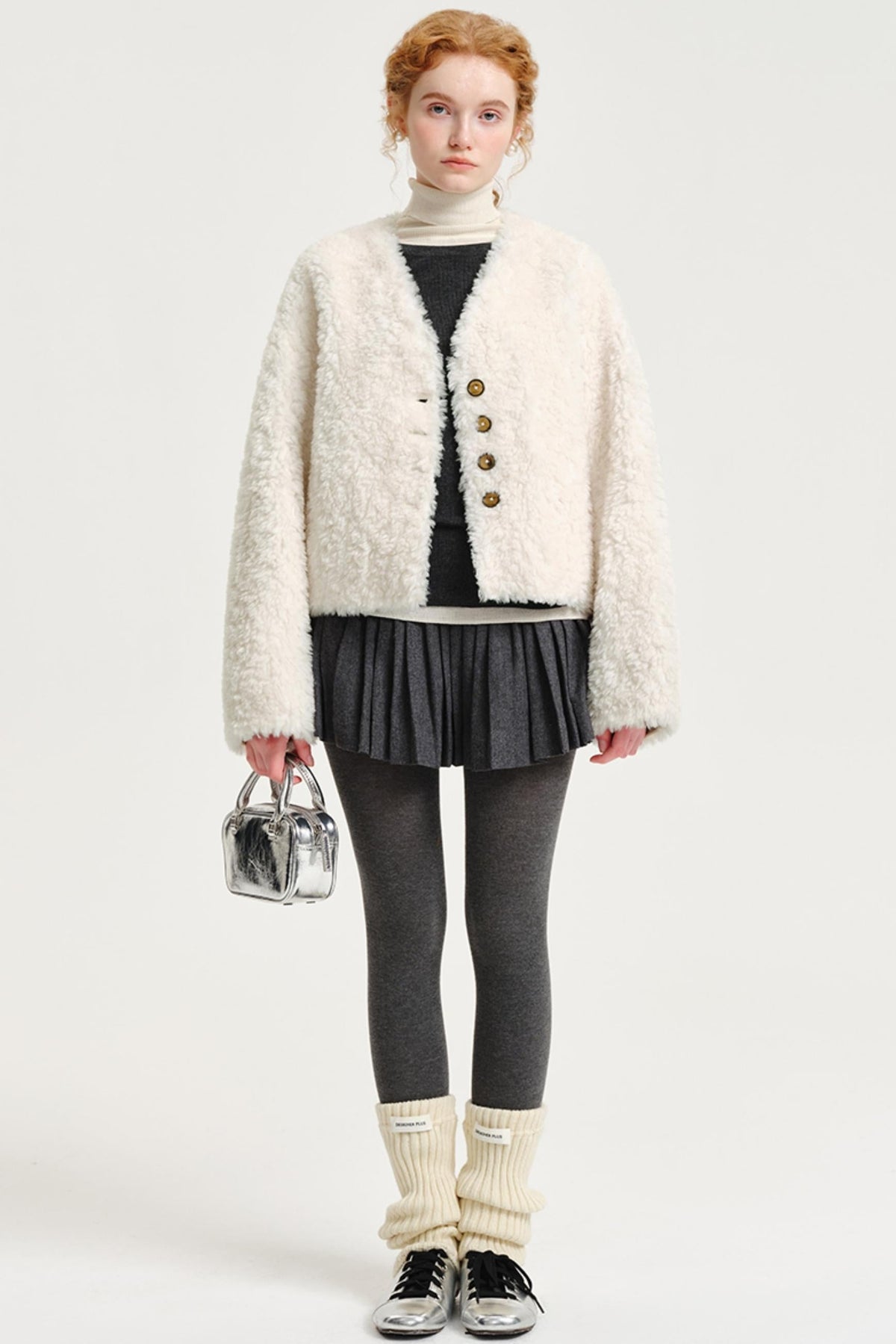 V-Neck Wool Fur Coat