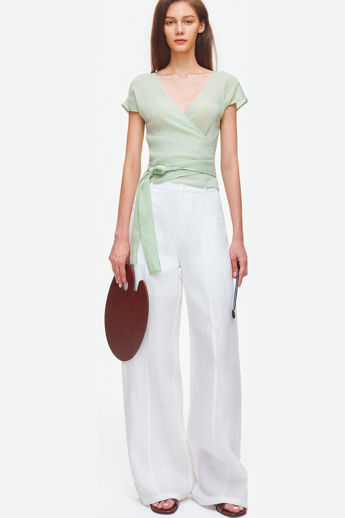 V-Neck Wrap Cross-Tie Blouse