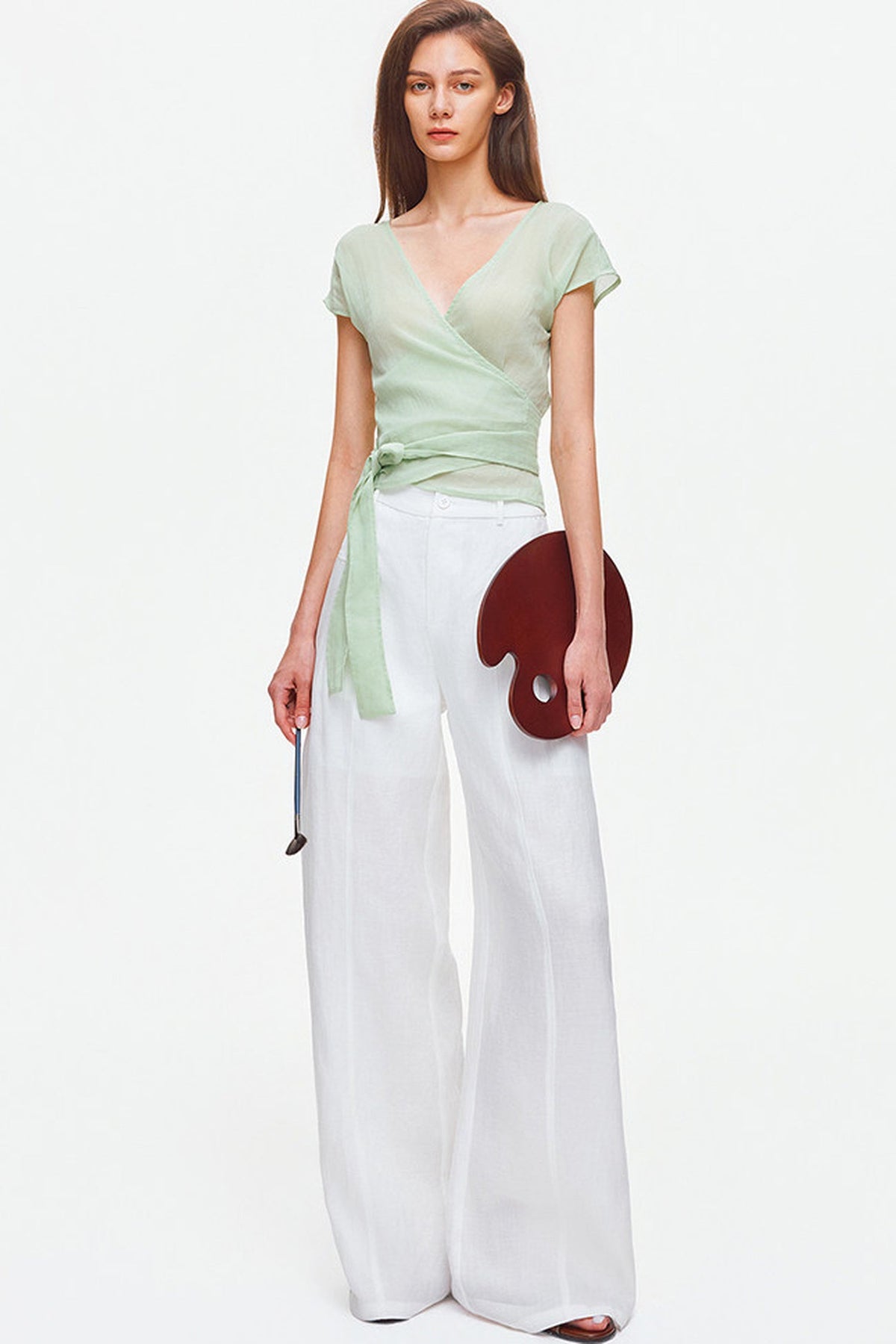 V-Neck Wrap Cross-Tie Blouse