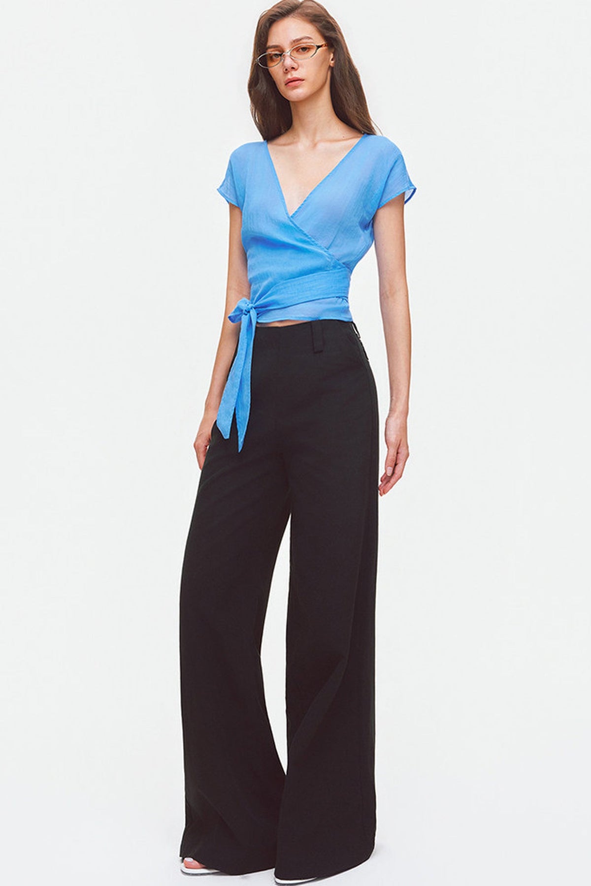 V-Neck Wrap Cross-Tie Blouse