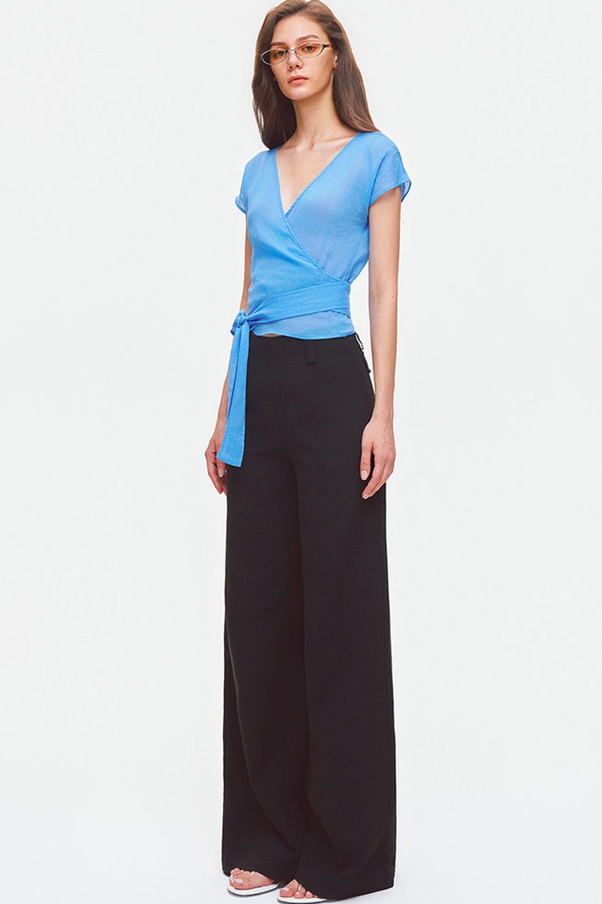 V-Neck Wrap Cross-Tie Blouse