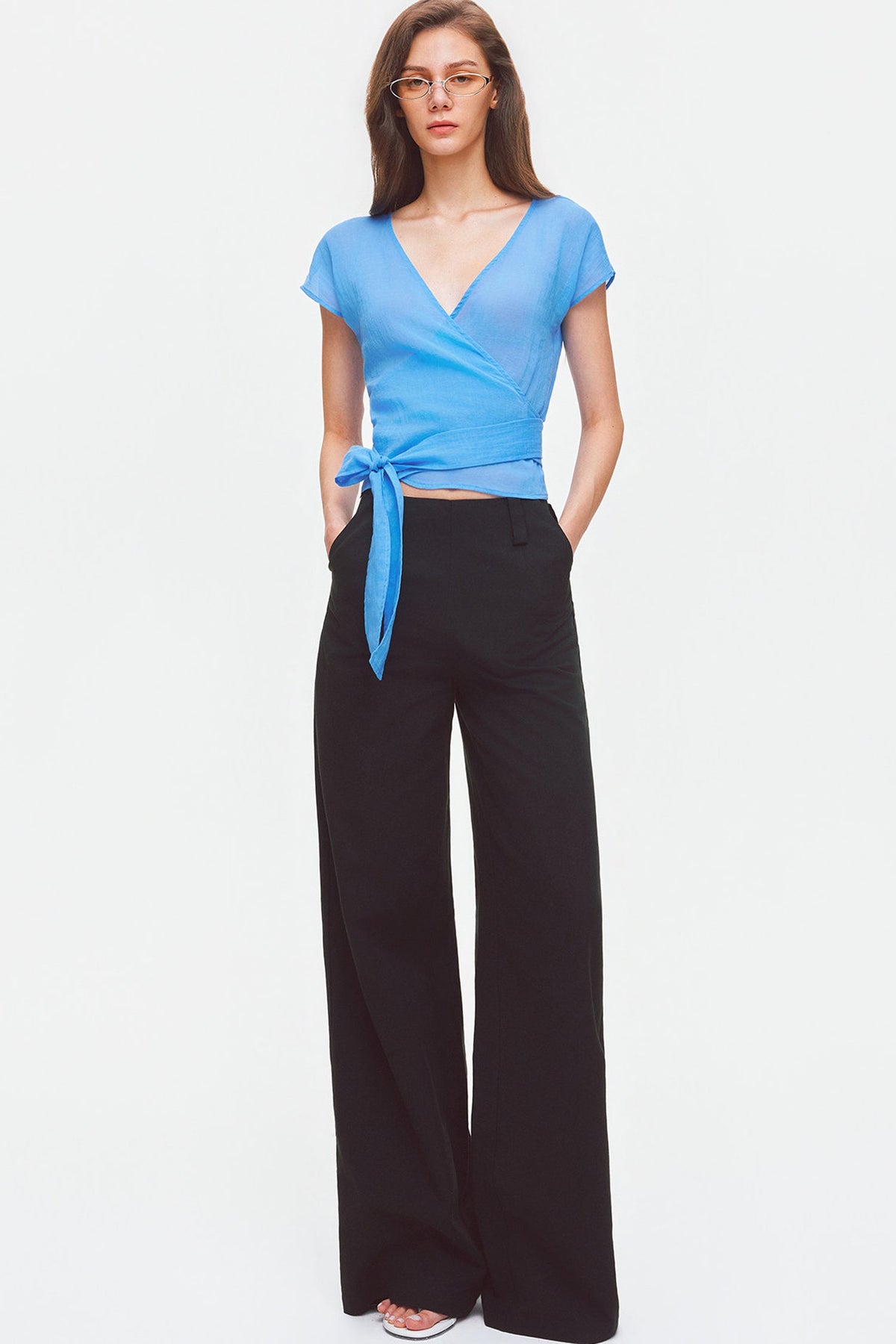 V-Neck Wrap Cross-Tie Blouse