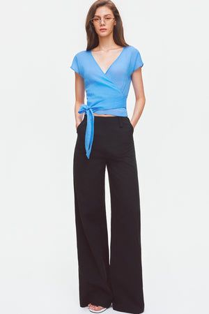 V-Neck Wrap Cross-Tie Blouse