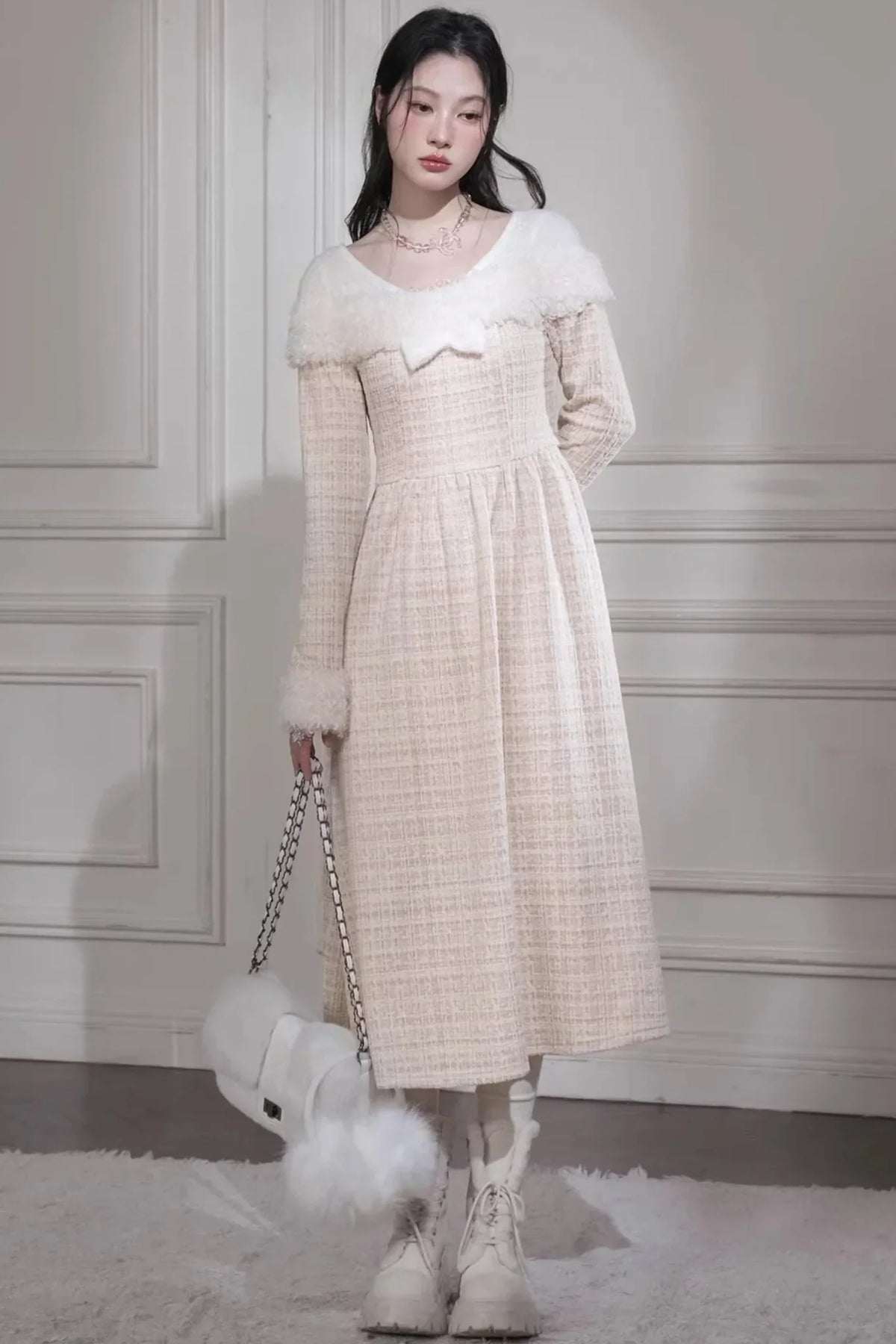 Vanilla Velvet Tweed Dress Set
