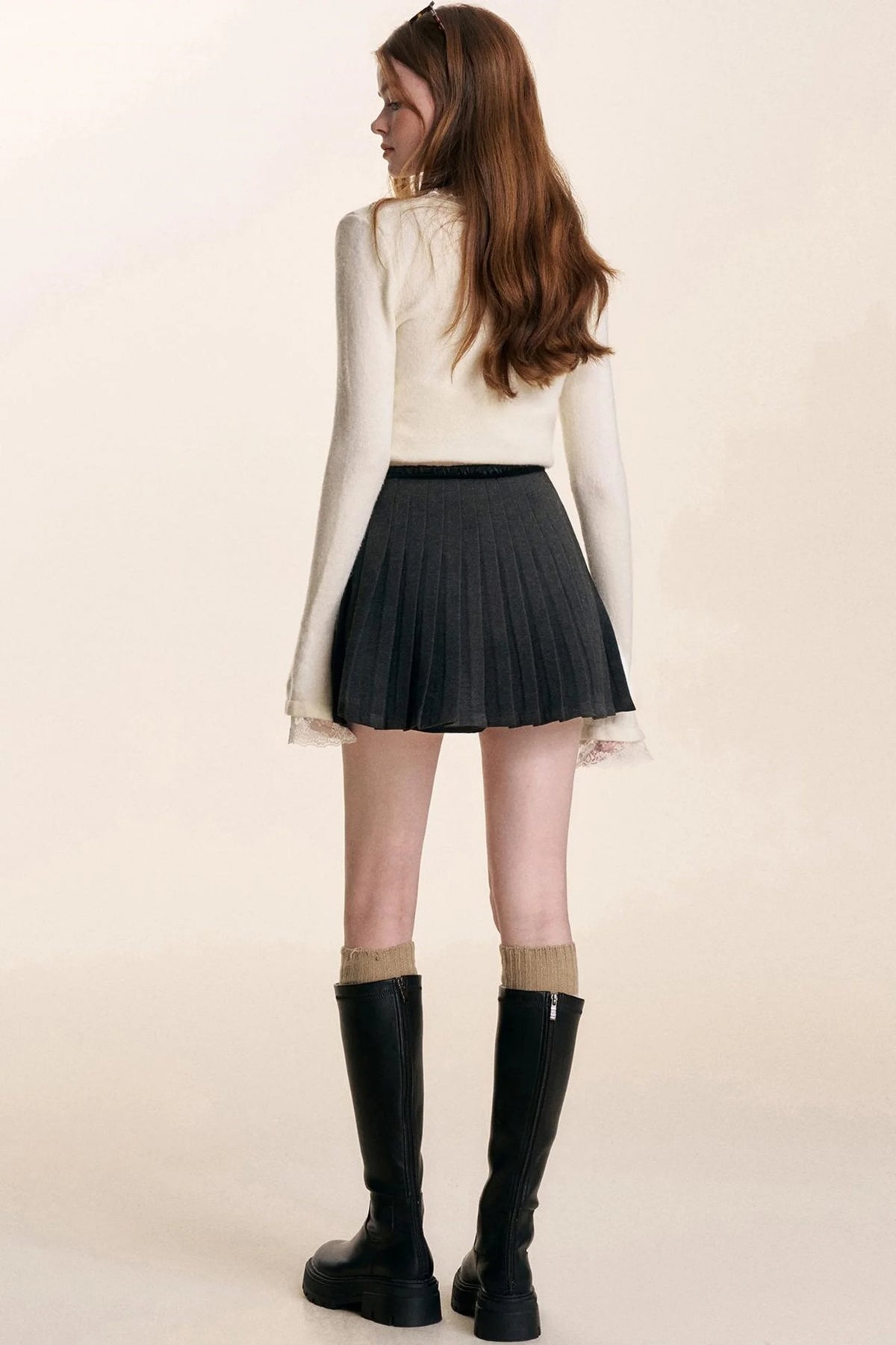 Velvet Bow Lace V-Neck Knit Top