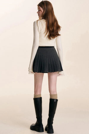 Velvet Bow Lace V-Neck Knit Top