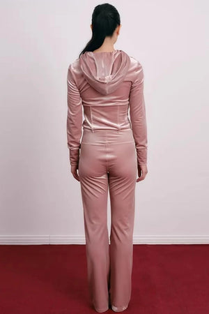 Velvet Embroidered Sweatshirt and Pants Set-Up
