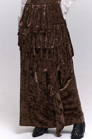 Velvet Irregular Hem Long Skirt