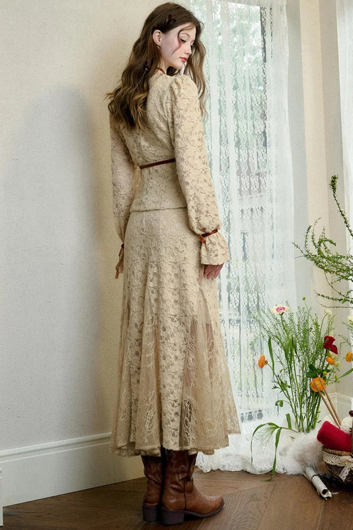 Velvet Lace Long Skirt Set-Up
