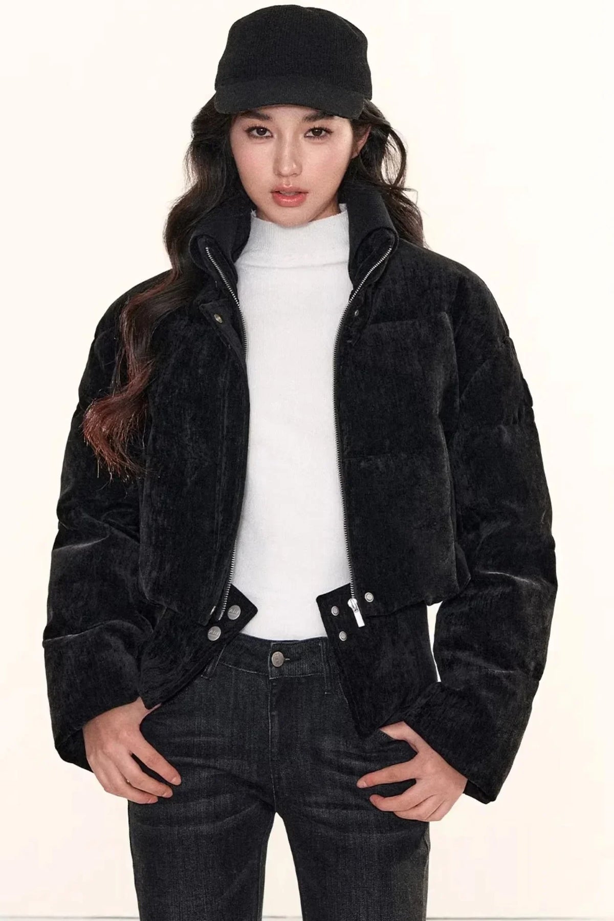 Velvet-Like Ruffle Trim Coat