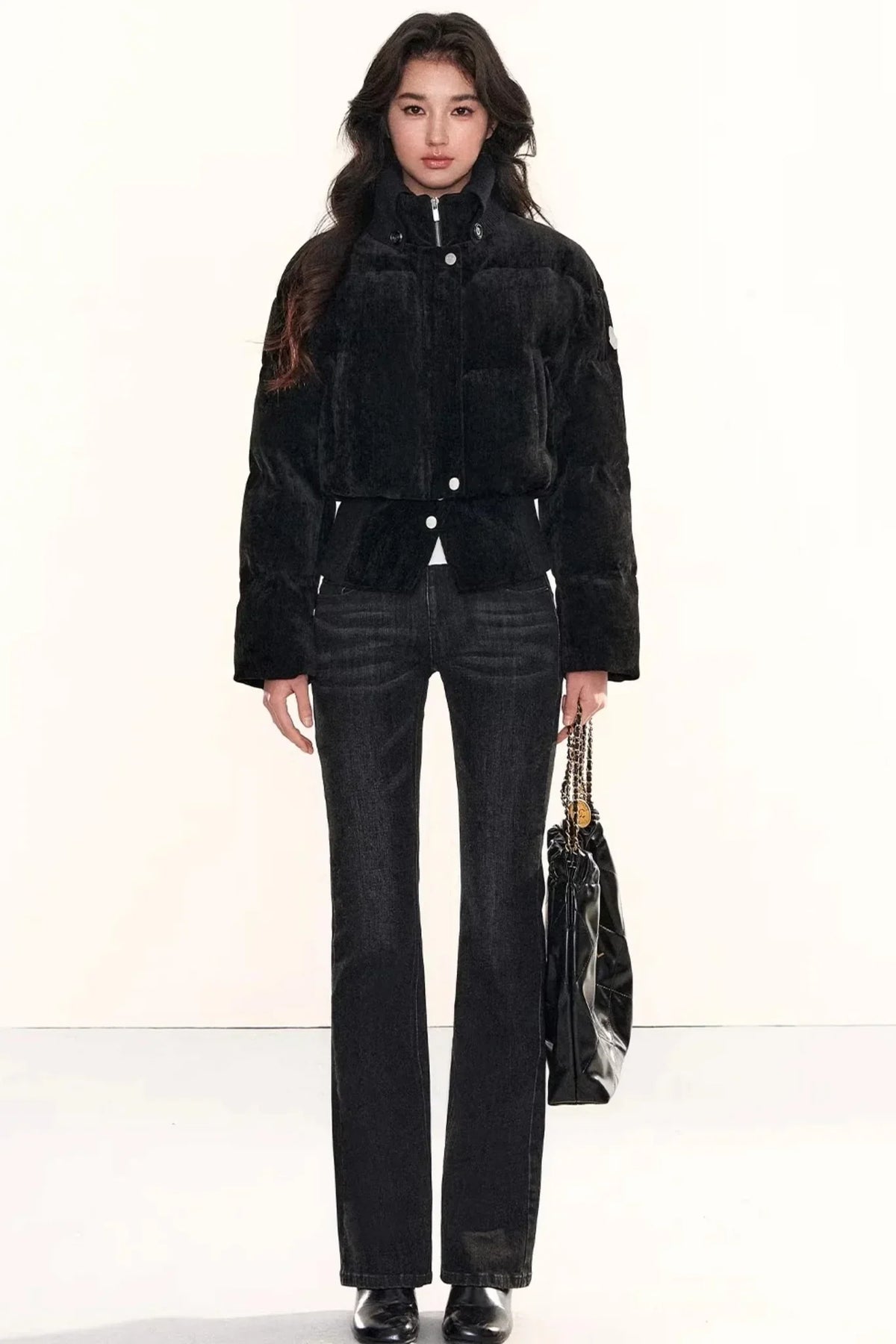 Velvet-Like Ruffle Trim Coat
