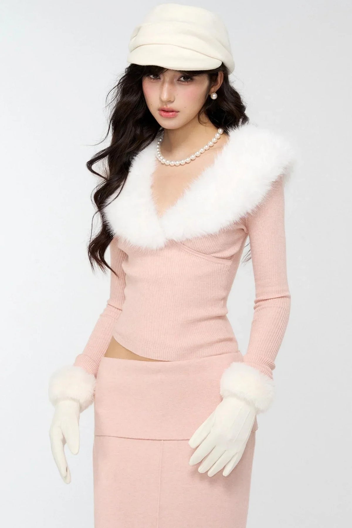 Velvet Peach Knit Sweater Set-Up