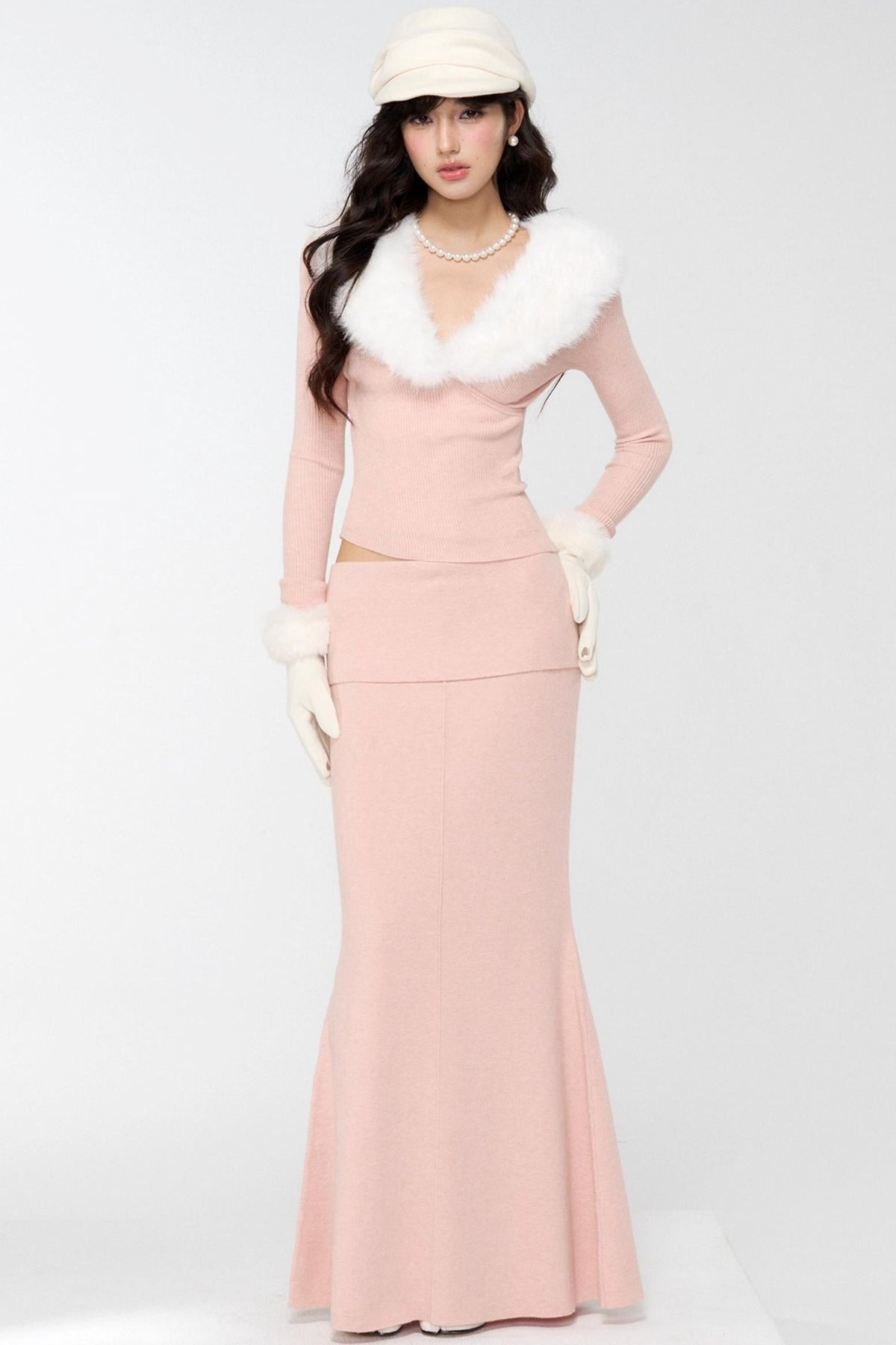 Velvet Peach Knit Sweater Set-Up